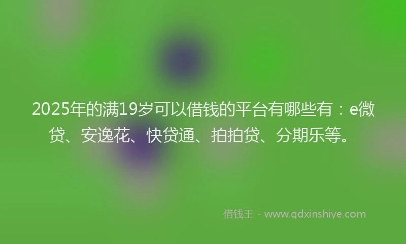 2025年的满19岁可以借钱的平台有哪些有：e微贷、安逸花、快贷通、拍拍贷、分期乐等。