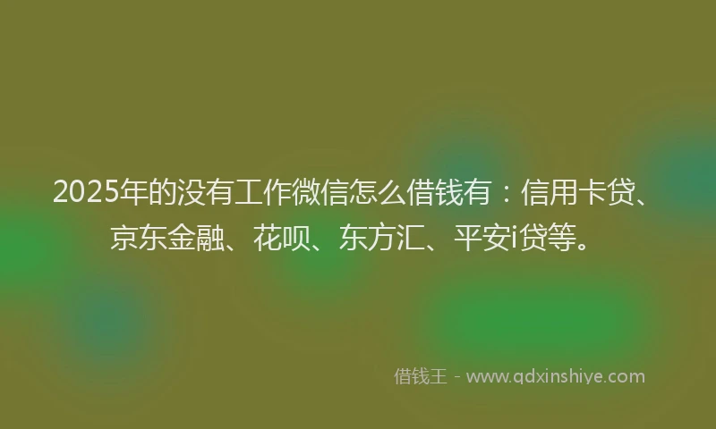 2025年的没有工作微信怎么借钱有：信用卡贷、京东金融、花呗、东方汇、平安i贷等。