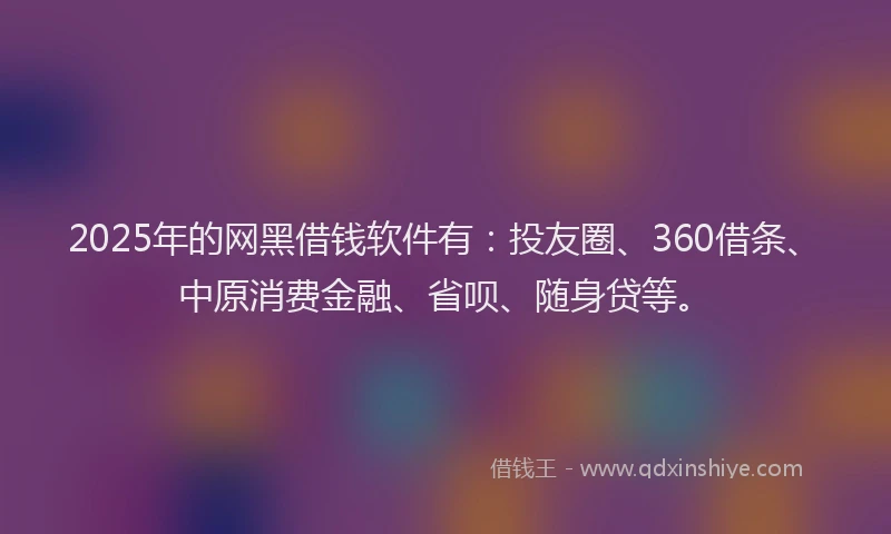 2025年的网黑借钱软件有：投友圈、360借条、中原消费金融、省呗、随身贷等。