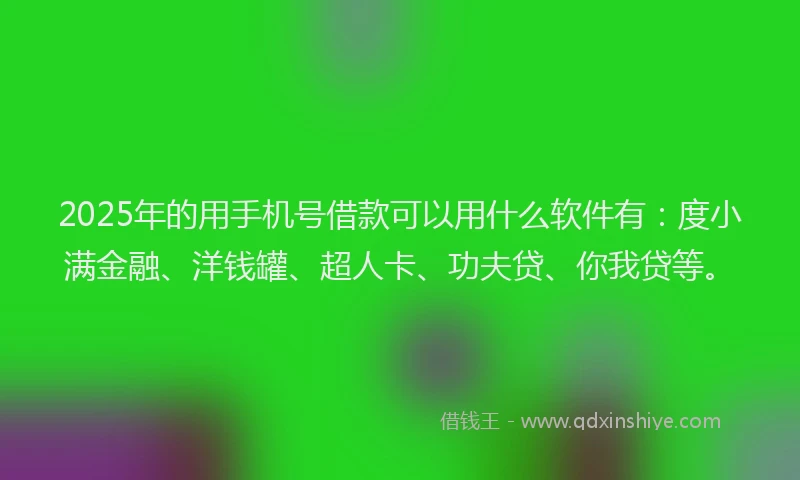 2025年的用手机号借款可以用什么软件有：度小满金融、洋钱罐、超人卡、功夫贷、你我贷等。