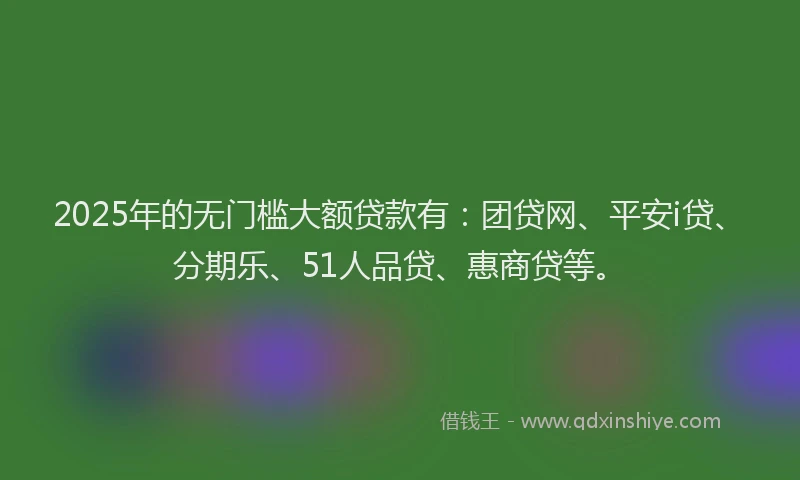 2025年的无门槛大额贷款有：团贷网、平安i贷、分期乐、51人品贷、惠商贷等。