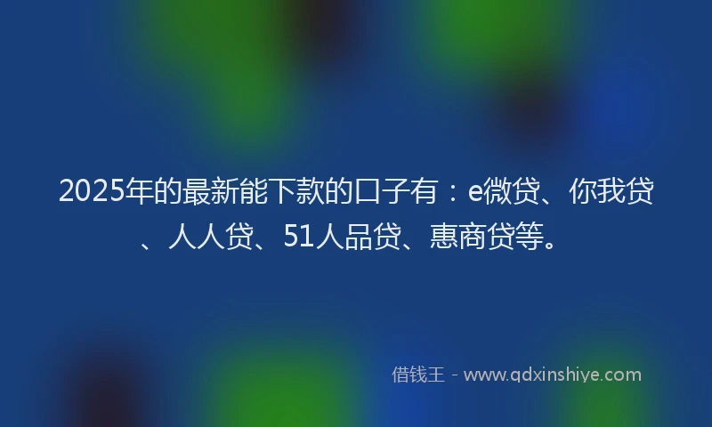 2025年的最新能下款的口子有：e微贷、你我贷、人人贷、51人品贷、惠商贷等。