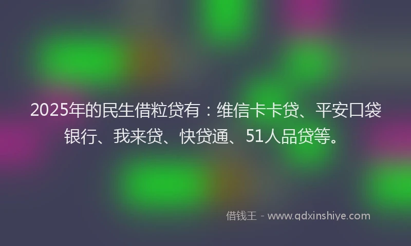 2025年的民生借粒贷有：维信卡卡贷、平安口袋银行、我来贷、快贷通、51人品贷等。