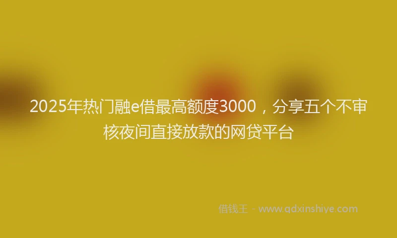 2025年热门融e借最高额度3000，分享五个不审核夜间直接放款的网贷平台