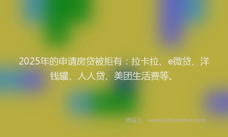 2025年的申请房贷被拒有：拉卡拉、e微贷、洋钱罐、人人贷、美团生活费等。