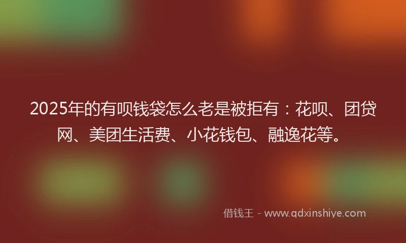 2025年的有呗钱袋怎么老是被拒有：花呗、团贷网、美团生活费、小花钱包、融逸花等。