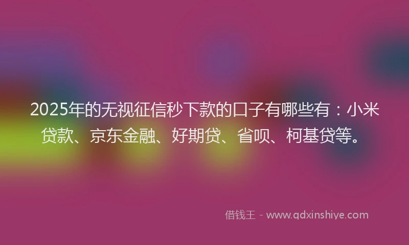 2025年的无视征信秒下款的口子有哪些有：小米贷款、京东金融、好期贷、省呗、柯基贷等。