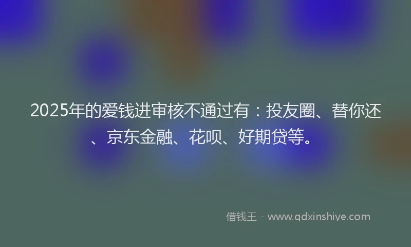 2025年的爱钱进审核不通过有：投友圈、替你还、京东金融、花呗、好期贷等。