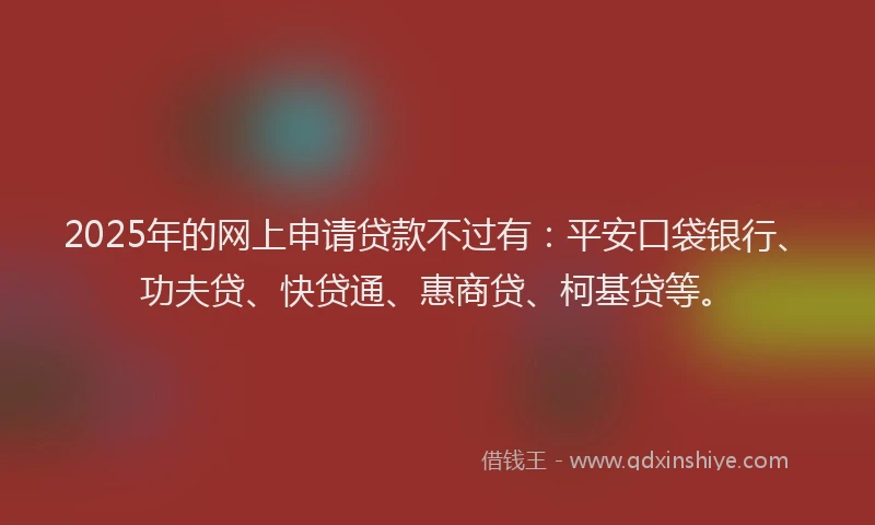 2025年的网上申请贷款不过有：平安口袋银行、功夫贷、快贷通、惠商贷、柯基贷等。