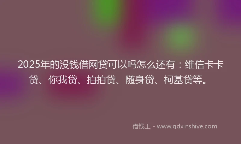 2025年的没钱借网贷可以吗怎么还有：维信卡卡贷、你我贷、拍拍贷、随身贷、柯基贷等。