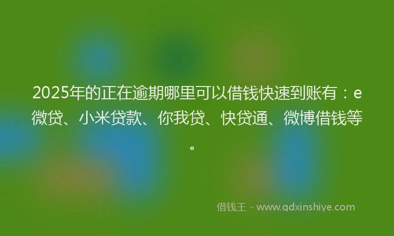 2025年的正在逾期哪里可以借钱快速到账有：e微贷、小米贷款、你我贷、快贷通、微博借钱等。