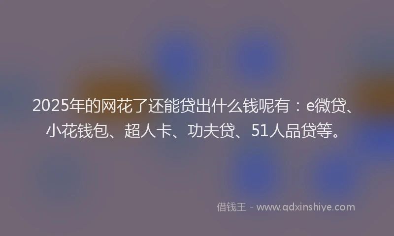 2025年的网花了还能贷出什么钱呢有：e微贷、小花钱包、超人卡、功夫贷、51人品贷等。