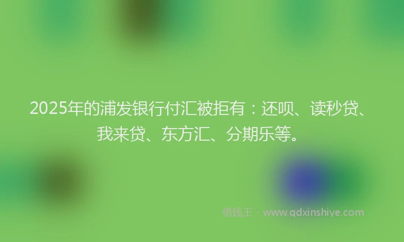 2025年的浦发银行付汇被拒有：还呗、读秒贷、我来贷、东方汇、分期乐等。