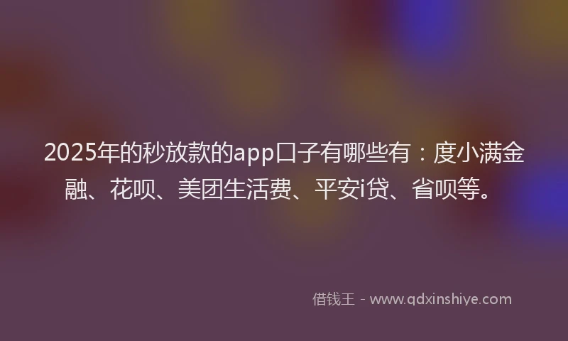 2025年的秒放款的app口子有哪些有：度小满金融、花呗、美团生活费、平安i贷、省呗等。