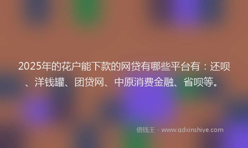 2025年的花户能下款的网贷有哪些平台有：还呗、洋钱罐、团贷网、中原消费金融、省呗等。