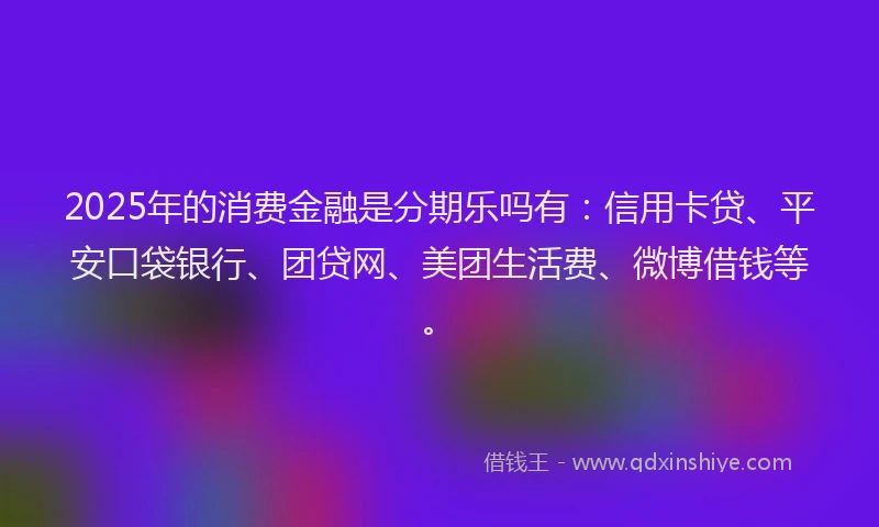 2025年的消费金融是分期乐吗有：信用卡贷、平安口袋银行、团贷网、美团生活费、微博借钱等。