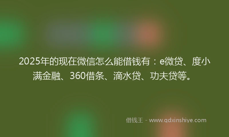 2025年的现在微信怎么能借钱有：e微贷、度小满金融、360借条、滴水贷、功夫贷等。
