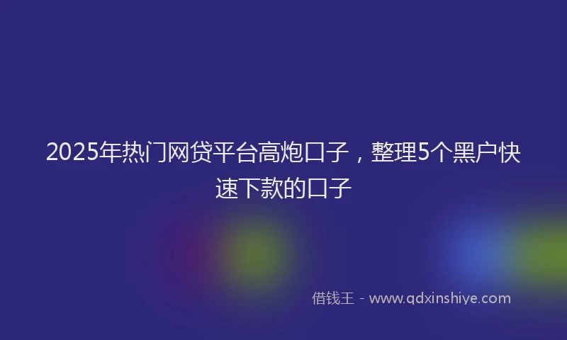 2025年热门网贷平台高炮口子，整理5个黑户快速下款的口子
