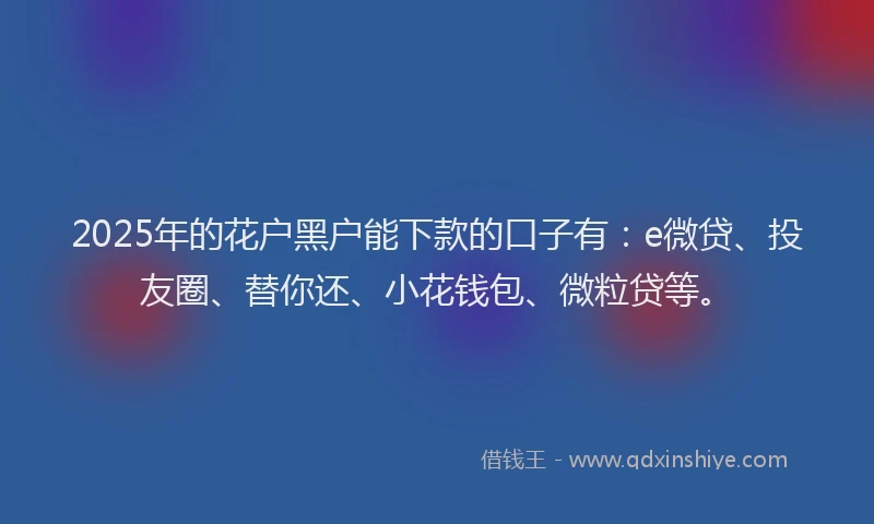 2025年的花户黑户能下款的口子有：e微贷、投友圈、替你还、小花钱包、微粒贷等。