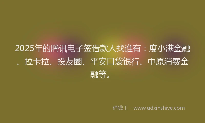 2025年的腾讯电子签借款人找谁有：度小满金融、拉卡拉、投友圈、平安口袋银行、中原消费金融等。