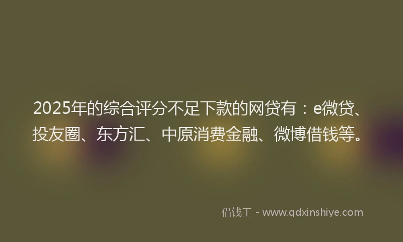 2025年的综合评分不足下款的网贷有：e微贷、投友圈、东方汇、中原消费金融、微博借钱等。