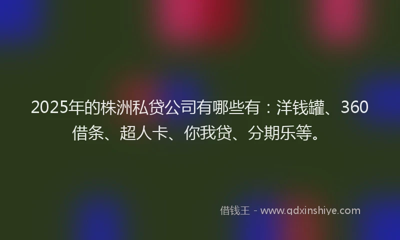 2025年的株洲私贷公司有哪些有：洋钱罐、360借条、超人卡、你我贷、分期乐等。