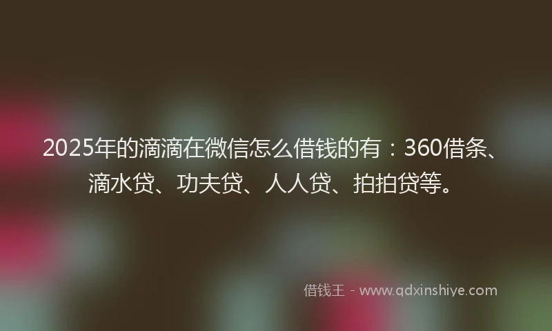 2025年的滴滴在微信怎么借钱的有：360借条、滴水贷、功夫贷、人人贷、拍拍贷等。