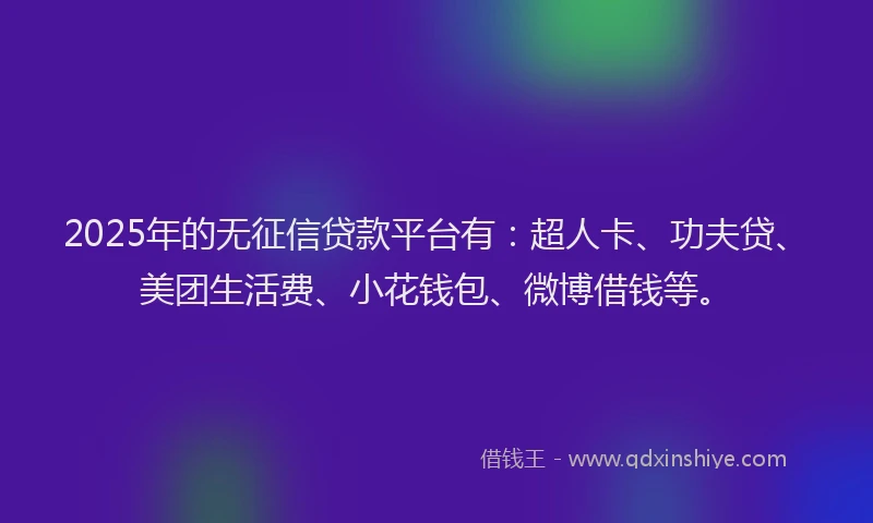 2025年的无征信贷款平台有：超人卡、功夫贷、美团生活费、小花钱包、微博借钱等。