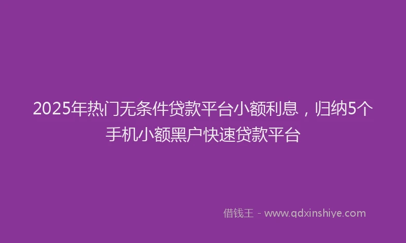 2025年热门无条件贷款平台小额利息，归纳5个手机小额黑户快速贷款平台