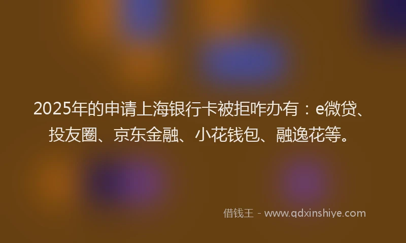 2025年的申请上海银行卡被拒咋办有：e微贷、投友圈、京东金融、小花钱包、融逸花等。