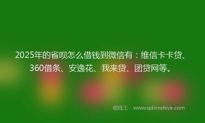 2025年的省呗怎么借钱到微信有：维信卡卡贷、360借条、安逸花、我来贷、团贷网等。