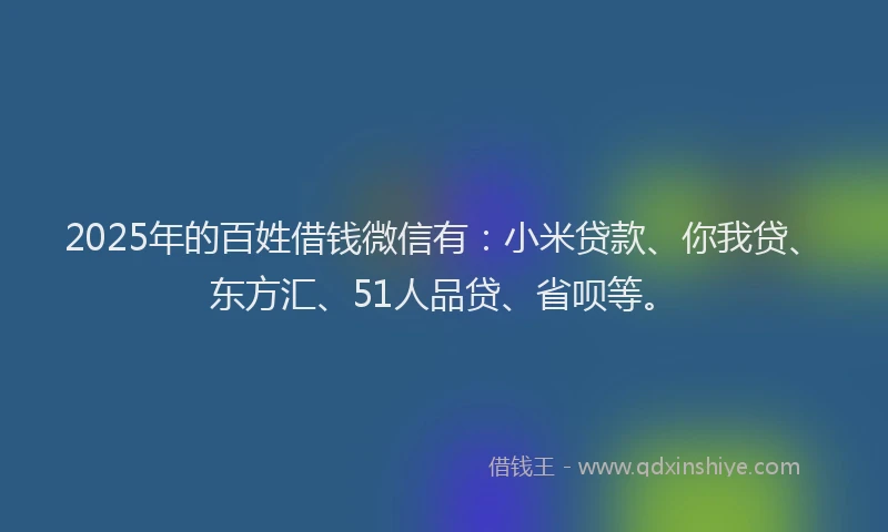 2025年的百姓借钱微信有：小米贷款、你我贷、东方汇、51人品贷、省呗等。