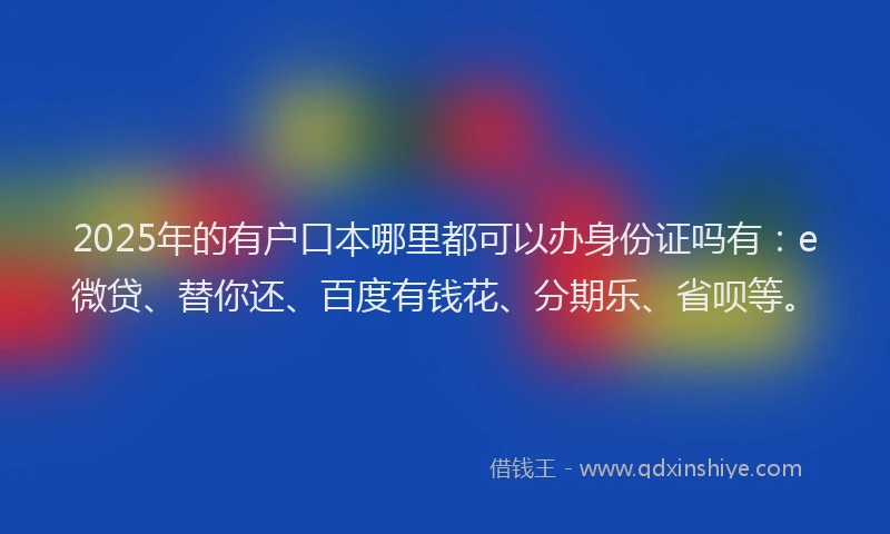 2025年的有户口本哪里都可以办身份证吗有：e微贷、替你还、百度有钱花、分期乐、省呗等。