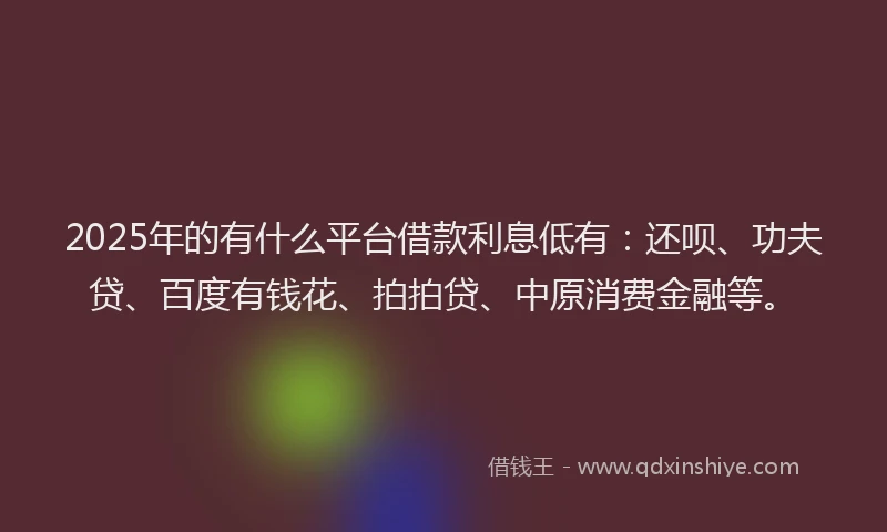 2025年的有什么平台借款利息低有：还呗、功夫贷、百度有钱花、拍拍贷、中原消费金融等。
