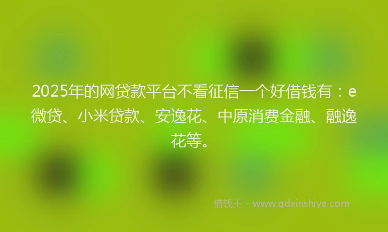 2025年的网贷款平台不看征信一个好借钱有：e微贷、小米贷款、安逸花、中原消费金融、融逸花等。