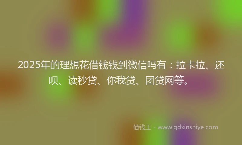 2025年的理想花借钱钱到微信吗有：拉卡拉、还呗、读秒贷、你我贷、团贷网等。