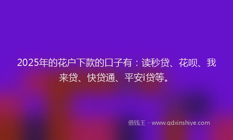2025年的花户下款的口子有：读秒贷、花呗、我来贷、快贷通、平安i贷等。