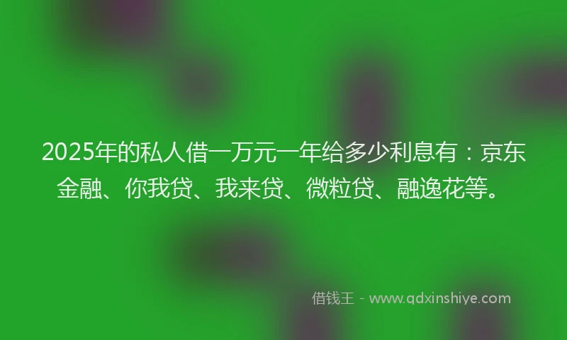 2025年的私人借一万元一年给多少利息有：京东金融、你我贷、我来贷、微粒贷、融逸花等。