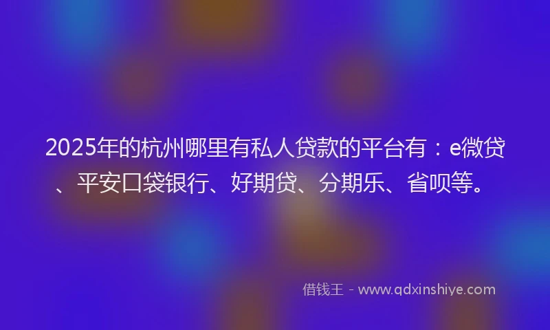 2025年的杭州哪里有私人贷款的平台有：e微贷、平安口袋银行、好期贷、分期乐、省呗等。