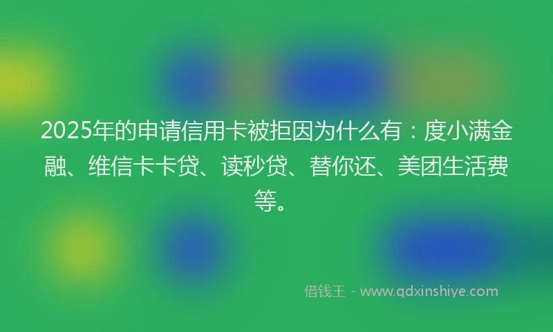 2025年的申请信用卡被拒因为什么有：度小满金融、维信卡卡贷、读秒贷、替你还、美团生活费等。