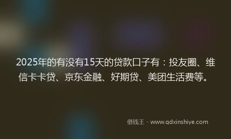 2025年的有没有15天的贷款口子有：投友圈、维信卡卡贷、京东金融、好期贷、美团生活费等。