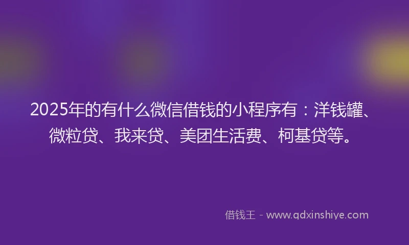 2025年的有什么微信借钱的小程序有：洋钱罐、微粒贷、我来贷、美团生活费、柯基贷等。