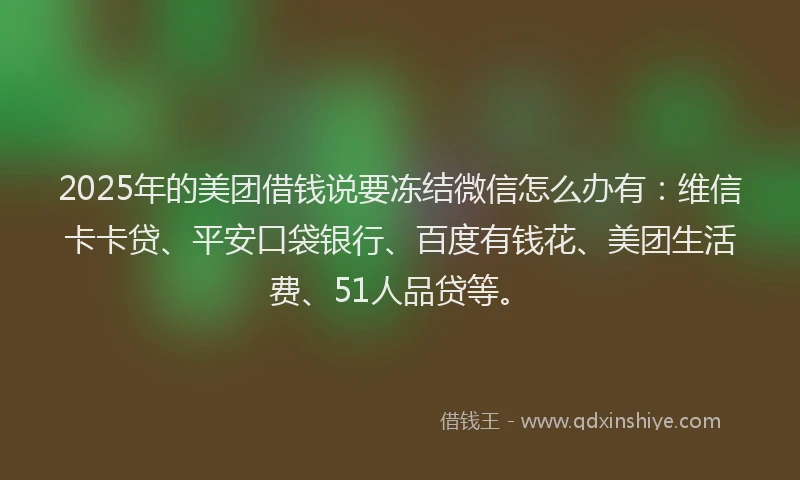 2025年的美团借钱说要冻结微信怎么办有：维信卡卡贷、平安口袋银行、百度有钱花、美团生活费、51人品贷等。