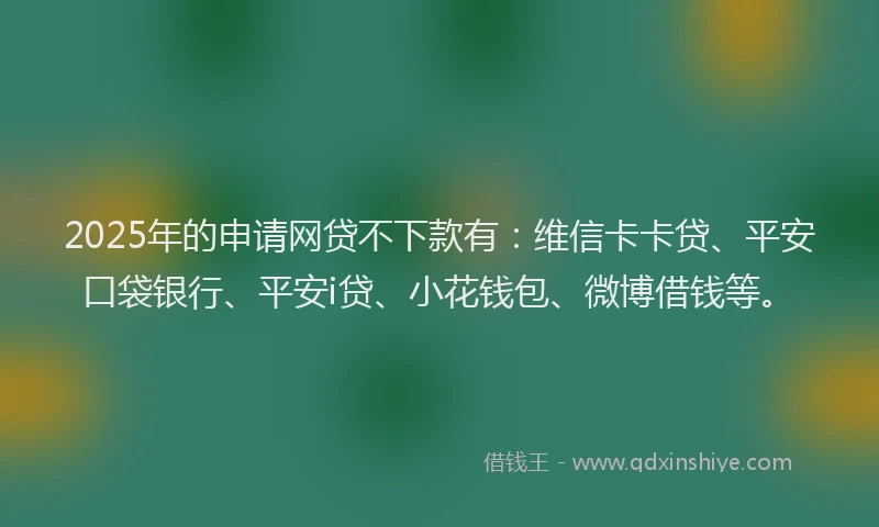 2025年的申请网贷不下款有：维信卡卡贷、平安口袋银行、平安i贷、小花钱包、微博借钱等。