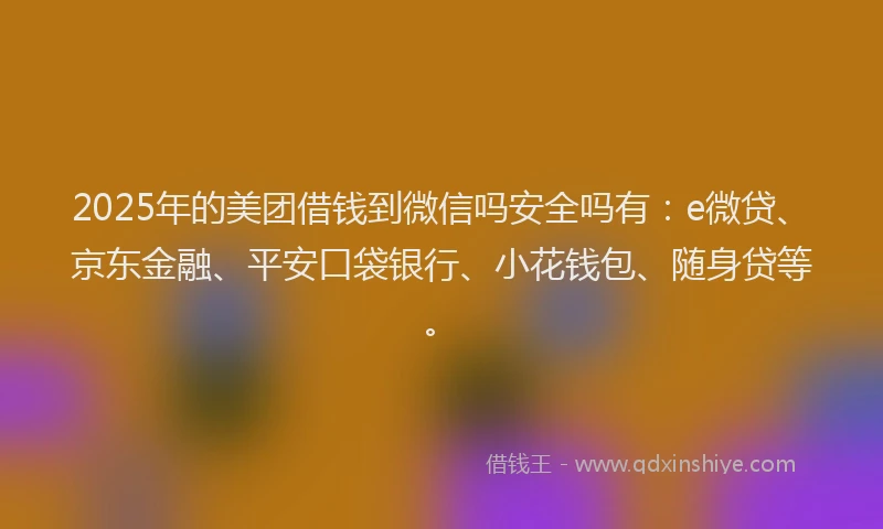 2025年的美团借钱到微信吗安全吗有：e微贷、京东金融、平安口袋银行、小花钱包、随身贷等。