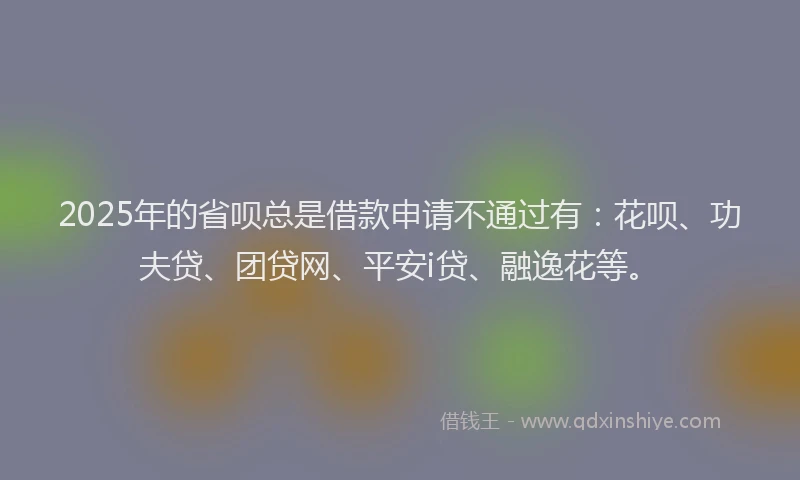 2025年的省呗总是借款申请不通过有：花呗、功夫贷、团贷网、平安i贷、融逸花等。