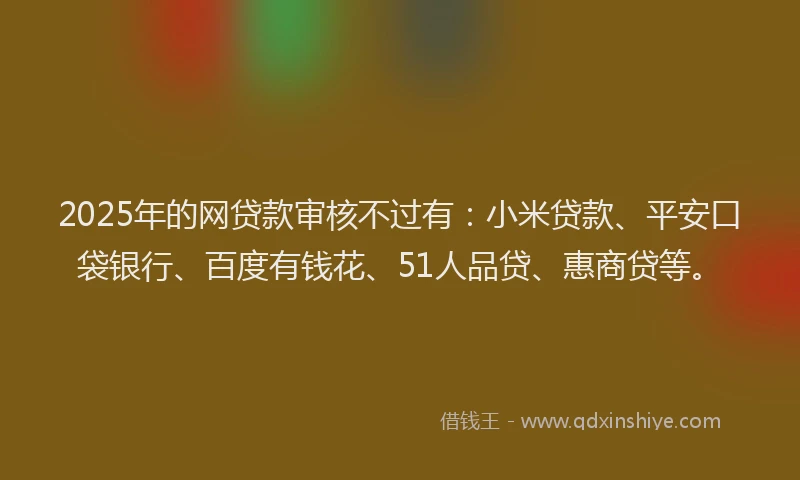 2025年的网贷款审核不过有：小米贷款、平安口袋银行、百度有钱花、51人品贷、惠商贷等。