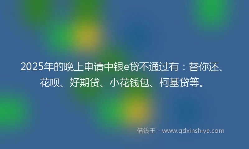 2025年的晚上申请中银e贷不通过有：替你还、花呗、好期贷、小花钱包、柯基贷等。