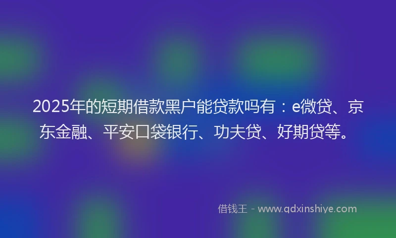 2025年的短期借款黑户能贷款吗有：e微贷、京东金融、平安口袋银行、功夫贷、好期贷等。