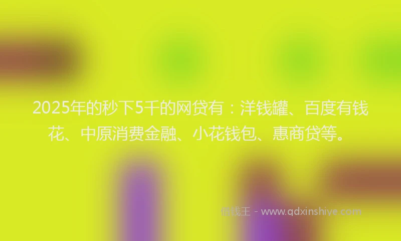2025年的秒下5千的网贷有：洋钱罐、百度有钱花、中原消费金融、小花钱包、惠商贷等。
